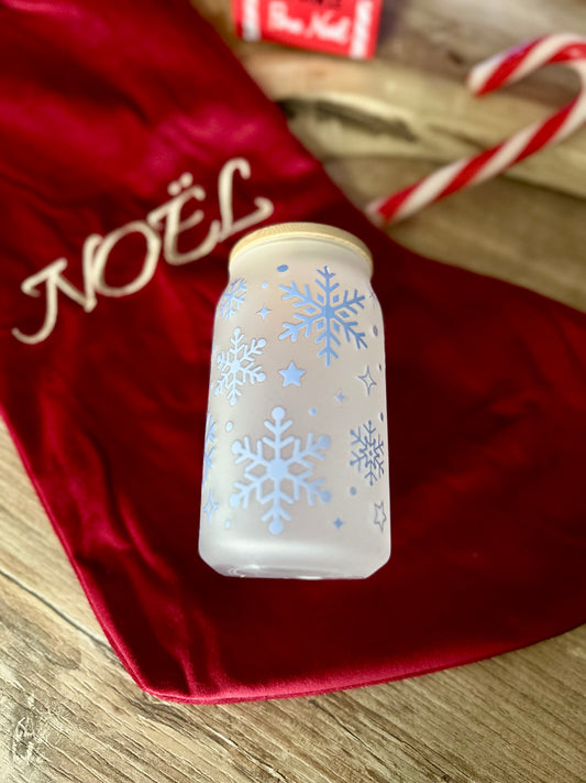 ✨ Verre canette givré – Blue Snowflakes