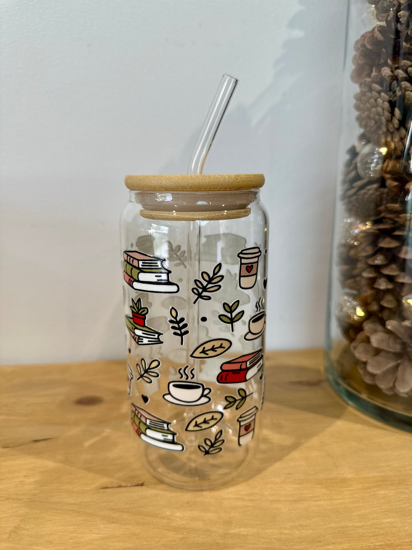 Glass cup - books