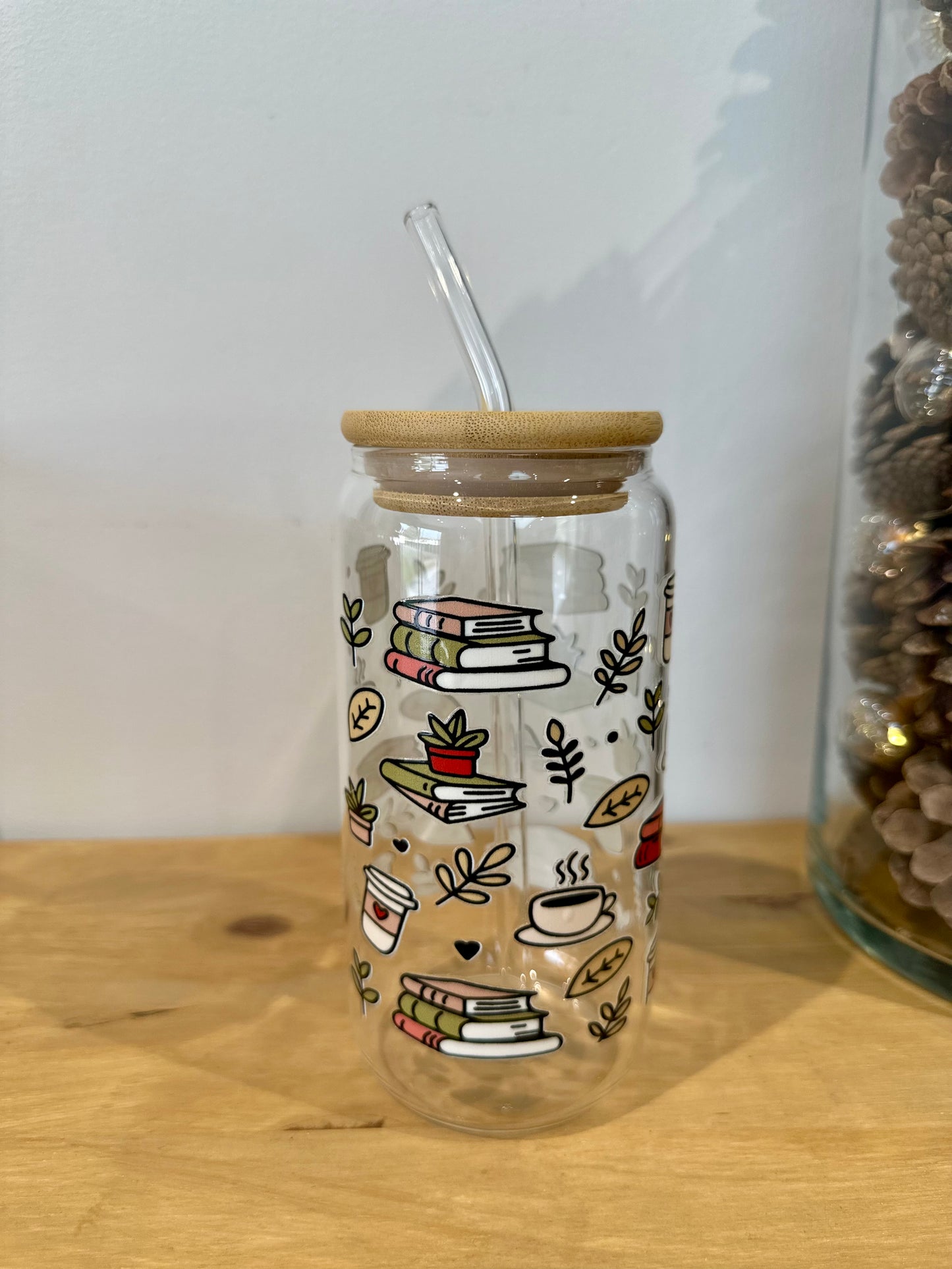 Glass cup - books
