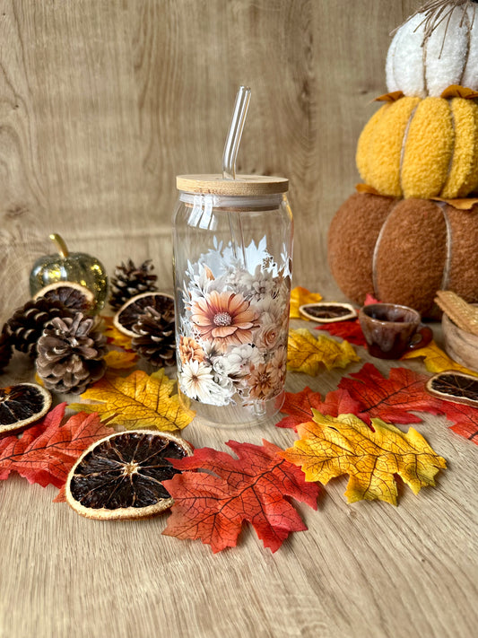 🌸 Verre canette – Bouquet rétro & fleurs séchées