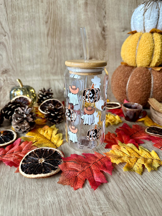 🤠👻 Verre canette – Fantômes cowboys & citrouilles