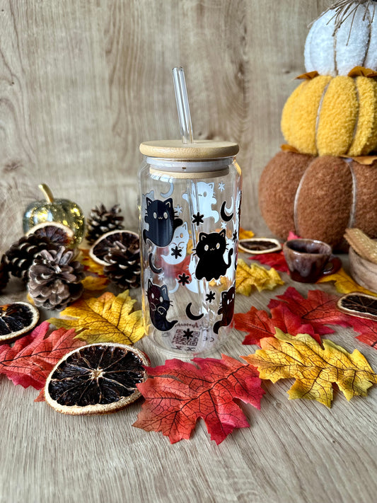 🐾🌙 Verre canette – Chats noirs & lunes étoilées