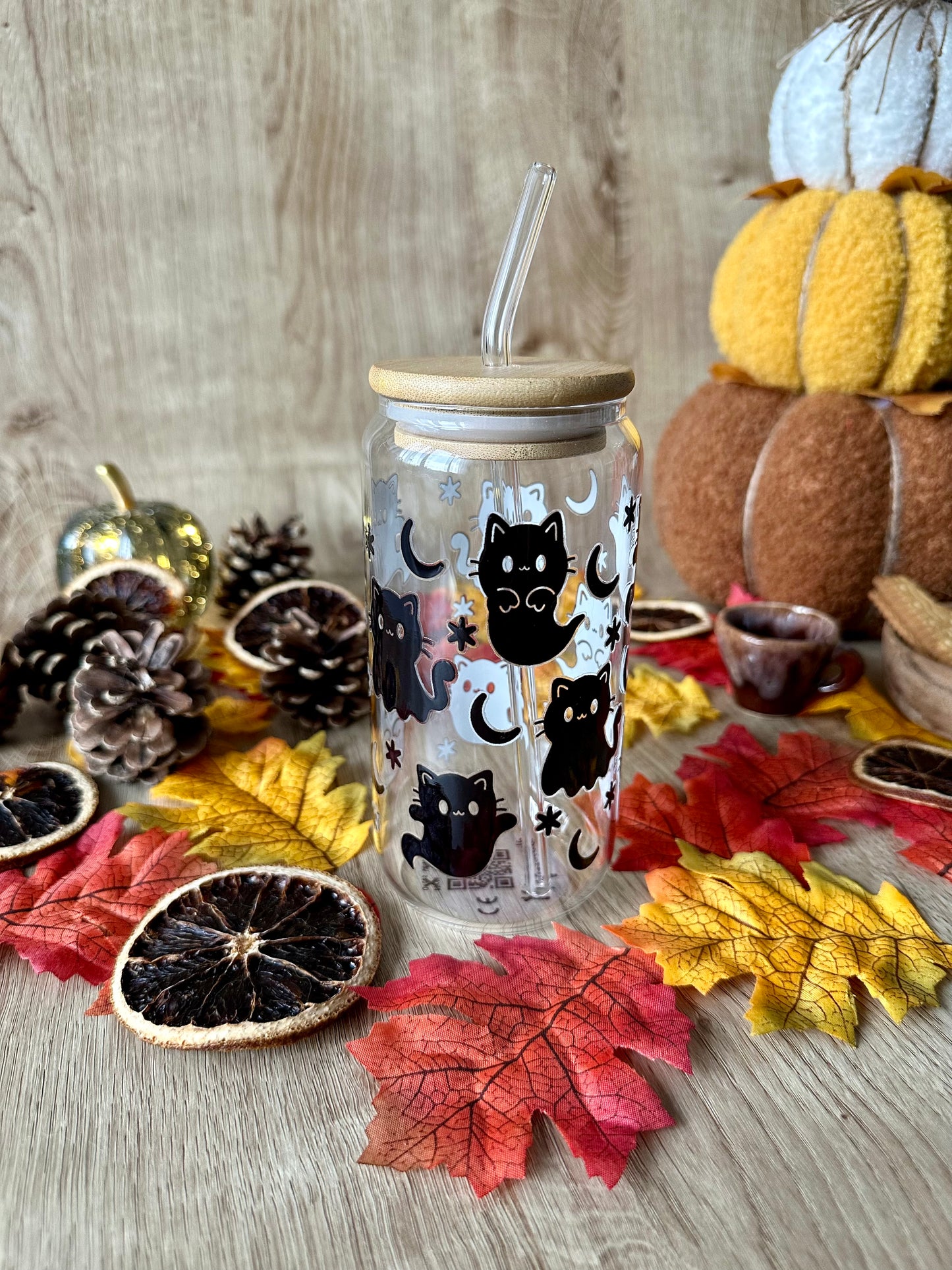 🐾🌙 Verre canette – Chats noirs & lunes étoilées