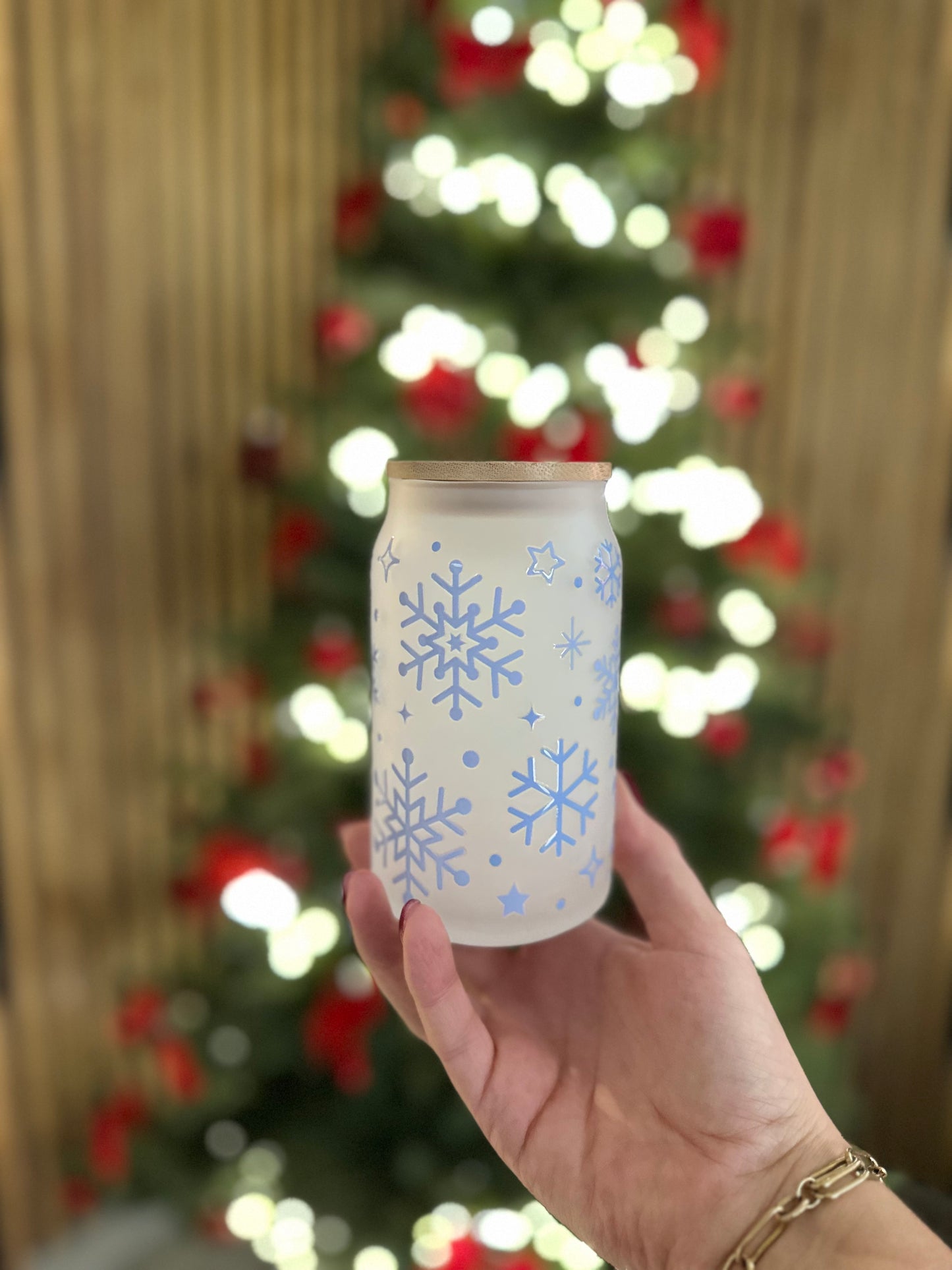 ✨ Verre canette givré – Blue Snowflakes