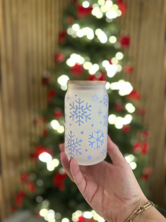 ✨ Verre canette givré – Blue Snowflakes