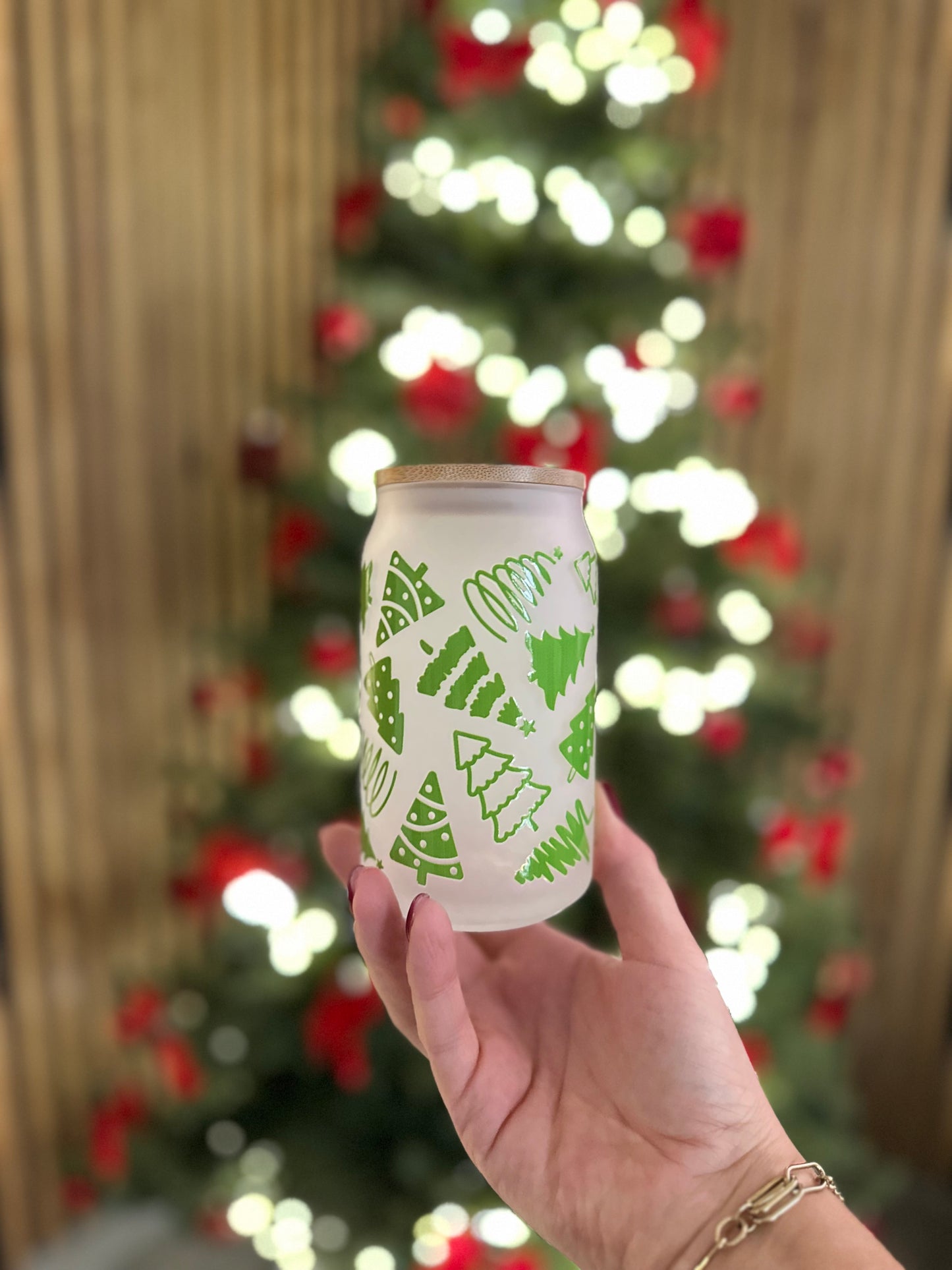 ✨ Verre canette givré – Green Christmas Trees
