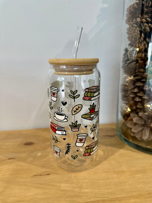 Glass cup - books