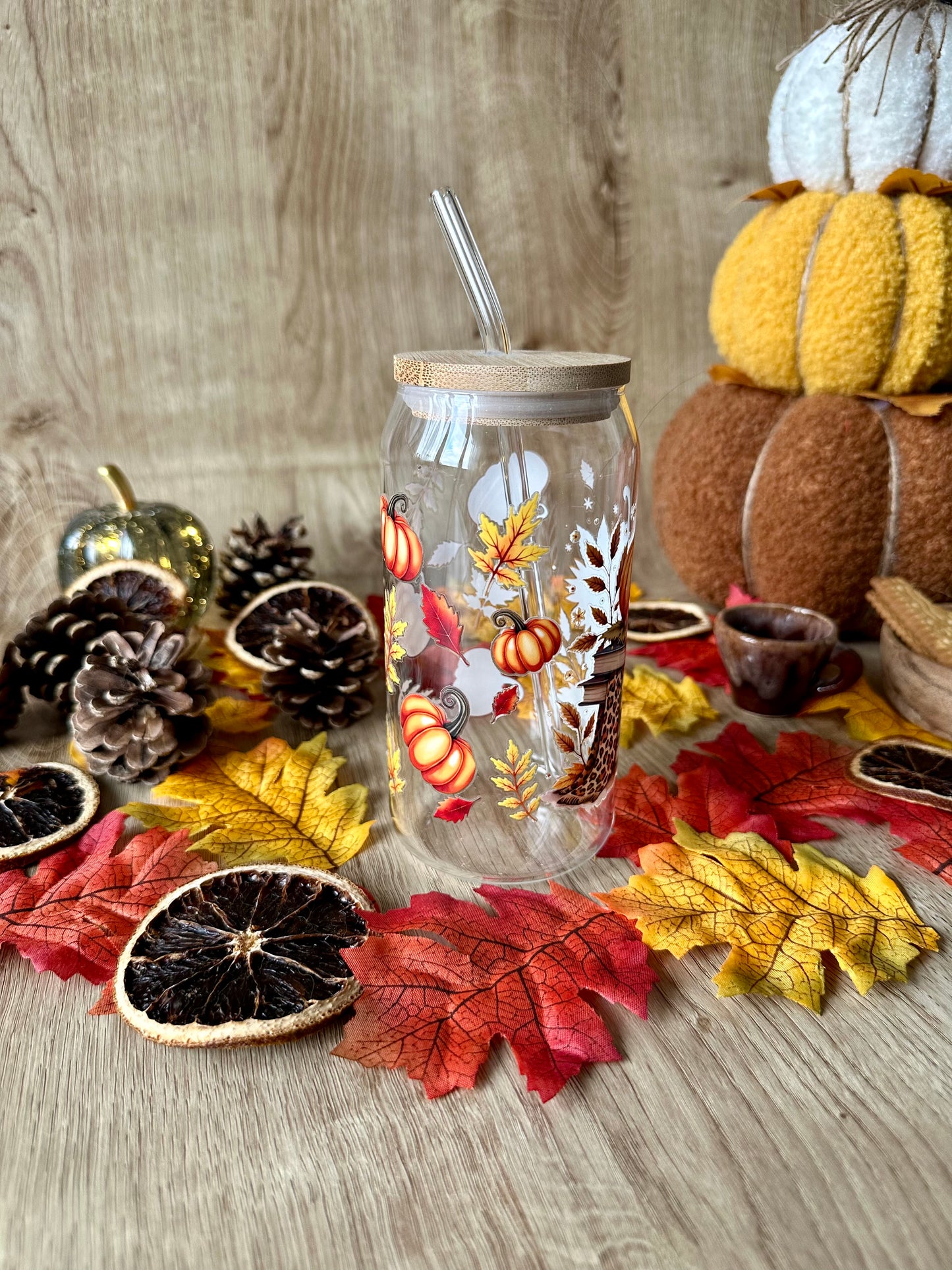 🎃📚 Verre canette – Citrouille, livres & tournesols