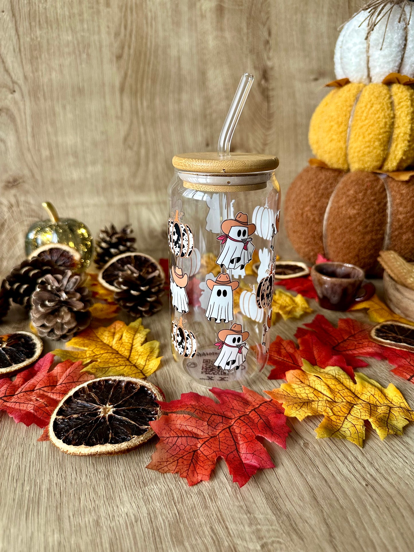 🤠👻 Verre canette – Fantômes cowboys & citrouilles