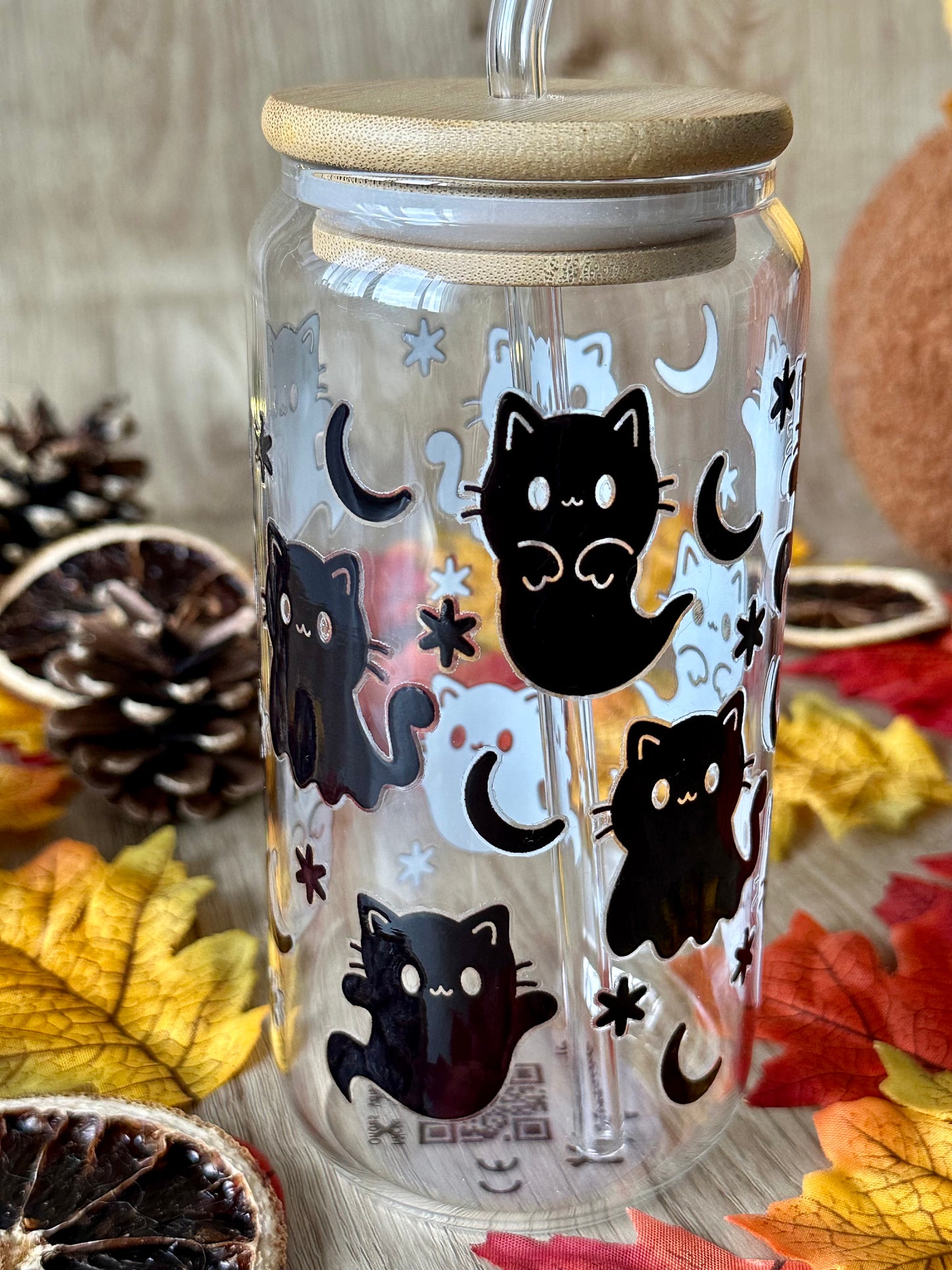 🐾🌙 Verre canette – Chats noirs & lunes étoilées