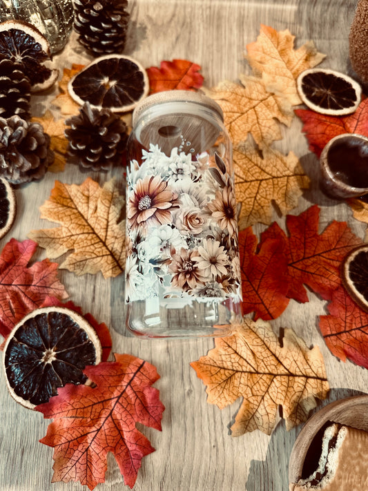 🌸 Verre canette – Bouquet rétro & fleurs séchées
